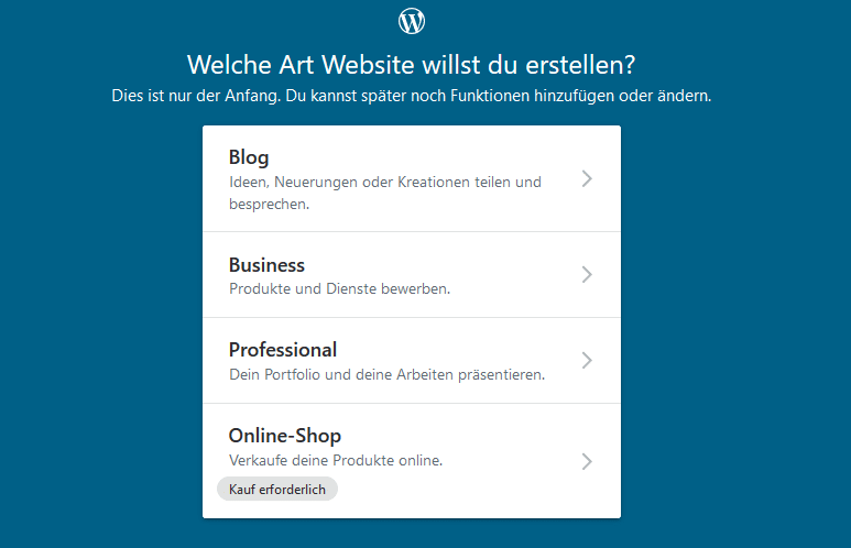 Art der WordPress Webseite wählen